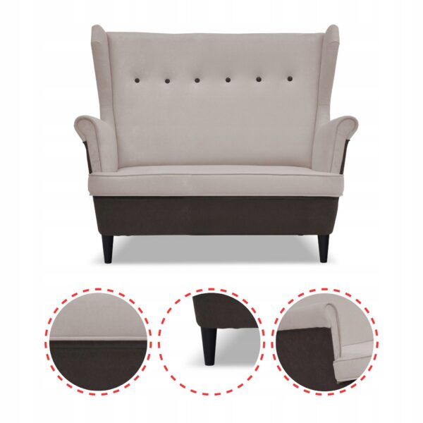 Zestaw wypoczynkowy uszak ARI DUO sofa fotele brąz - beż - obrazek 4