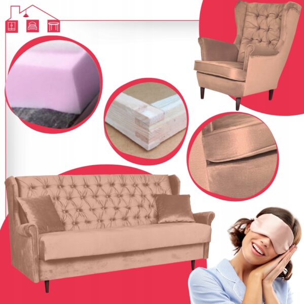 Zestaw wypoczynkowy do salonu sofa 2 fotele BLADORÓŻOWY Gaja - obrazek 15
