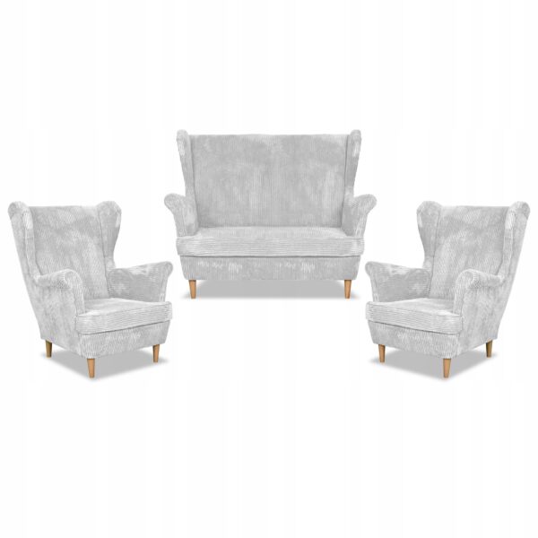Zestaw wypoczynkowy uszak Bonito sofa fotele szary sztruks