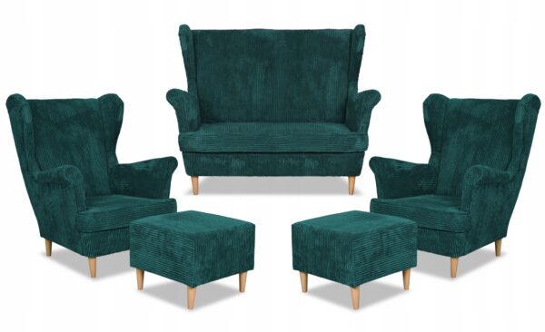 Zestaw wypoczynkowy uszak Bonito sofa fotele pufy zielony - obrazek 10
