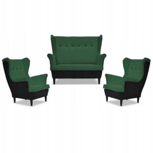 Zestaw wypoczynkowy ARI DUO sofa fotele czarno - zielony