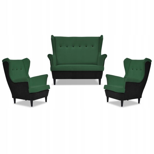 Zestaw wypoczynkowy ARI DUO sofa fotele czarno - zielony