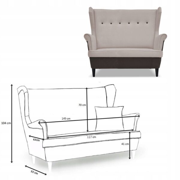 Zestaw wypoczynkowy uszak ARI DUO sofa fotele pufy brąz - beż - obrazek 6