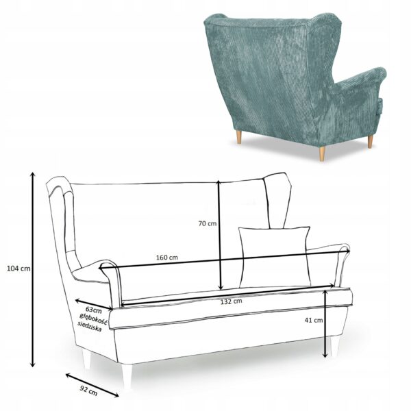 Zestaw wypoczynkowy uszak Bonito sofa fotele pufy j. zielony - obrazek 6