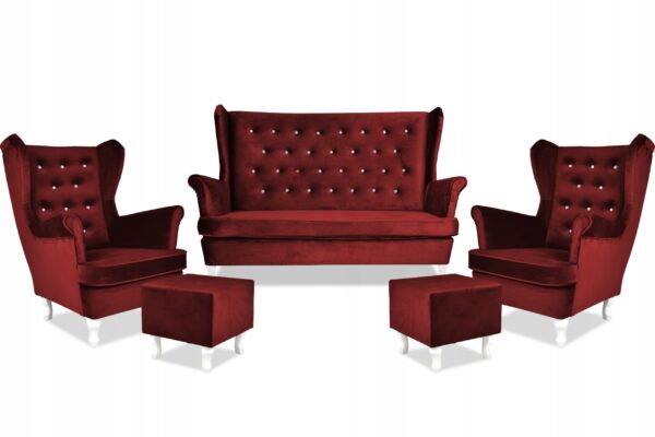 Zestaw wypoczynkowy mebli uszak Diana sofa fotele pufy komplet