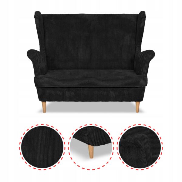 Zestaw wypoczynkowy uszak Bonito sofa fotele pufy czarny - obrazek 4