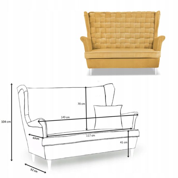 Zestaw wypoczynkowy Carol sofa fotele paski żółty miodowy - obrazek 6