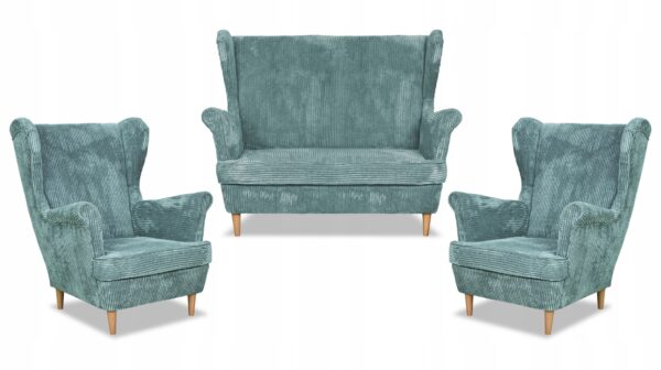 Zestaw wypoczynkowy uszak Bonito sofa fotele j.zielony sztruks - obrazek 10