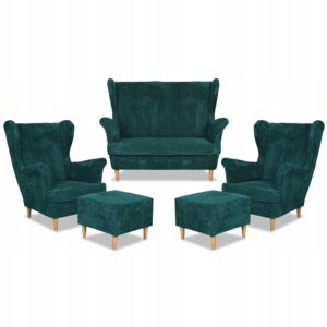 Zestaw wypoczynkowy uszak Bonito sofa fotele pufy zielony