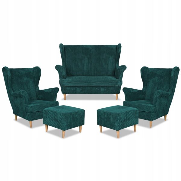 Zestaw wypoczynkowy uszak Bonito sofa fotele pufy zielony