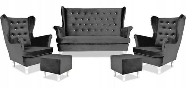 Zestaw wypoczynkowy mebli uszak Diana sofa fotele pufy komplet