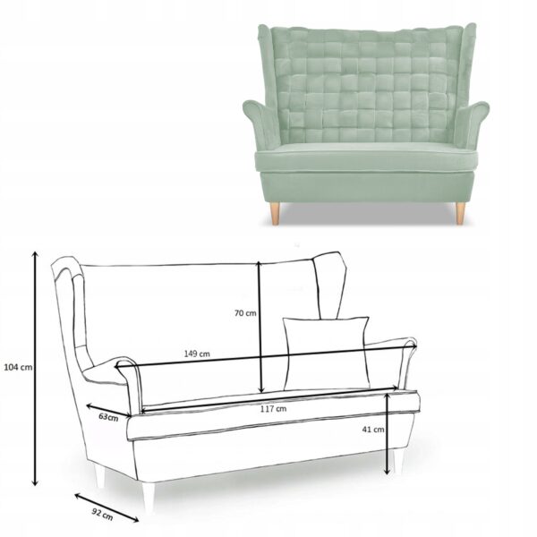 Zestaw wypoczynkowy Carol sofa fotele paski seledynowy - obrazek 6