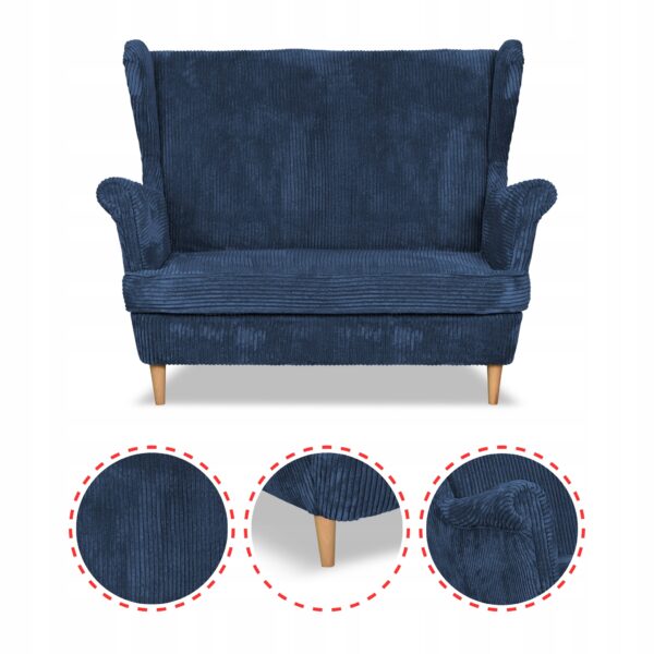 Zestaw wypoczynkowy uszak Bonito sofa fotele pufy granatowy - obrazek 4