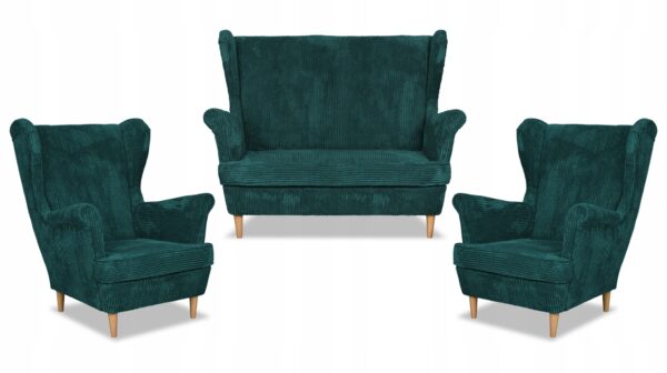 Zestaw wypoczynkowy uszak Bonito sofa fotele zielony sztruks - obrazek 10