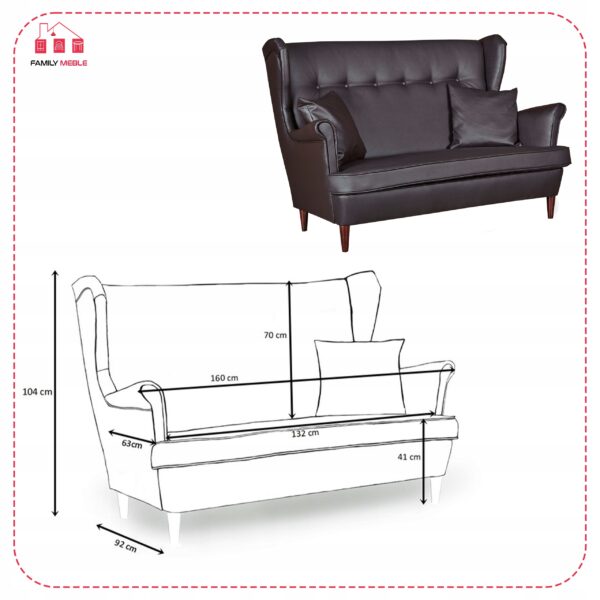 Zestaw wypoczynkowy mebli uszak Eko skóra sofa fotele pufy komplet - obrazek 7