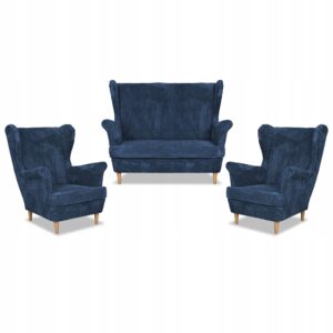 Zestaw wypoczynkowy uszak Bonito sofa fotele granatowy sztruks