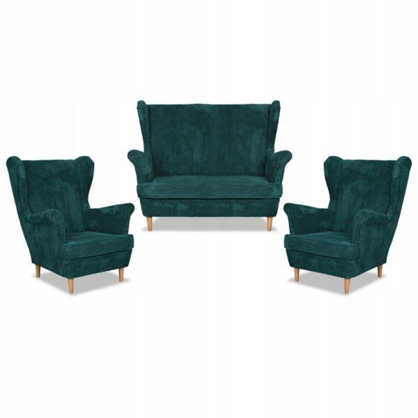 Zestaw wypoczynkowy uszak Bonito sofa fotele zielony sztruks