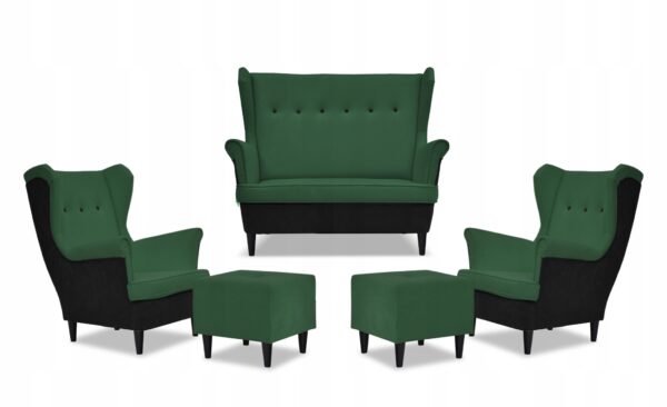 Zestaw wypoczynkowy ARI DUO sofa fotele pufy czarno - zielony - obrazek 9