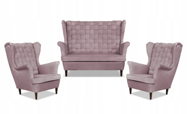Zestaw wypoczynkowy Carol sofa fotele paski różowy - obrazek 9
