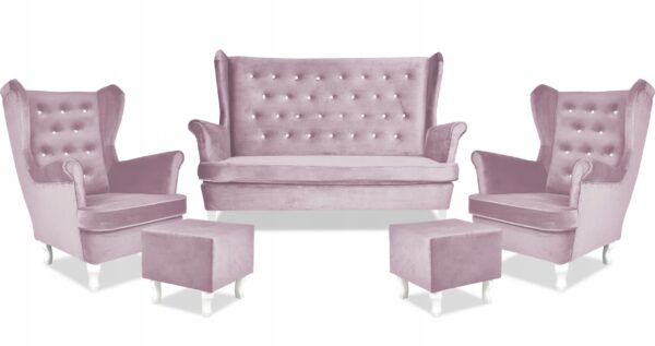 Zestaw wypoczynkowy mebli uszak Diana sofa fotele pufy komplet