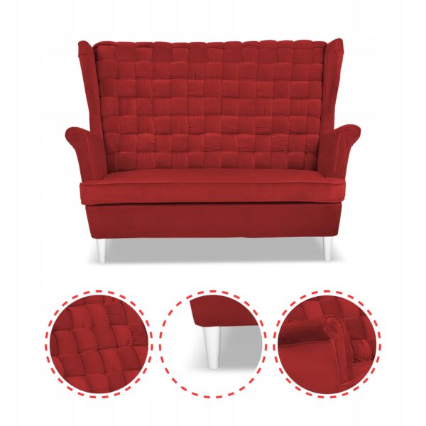 Zestaw wypoczynkowy Carol sofa fotele pufy paski czerwony - obrazek 4