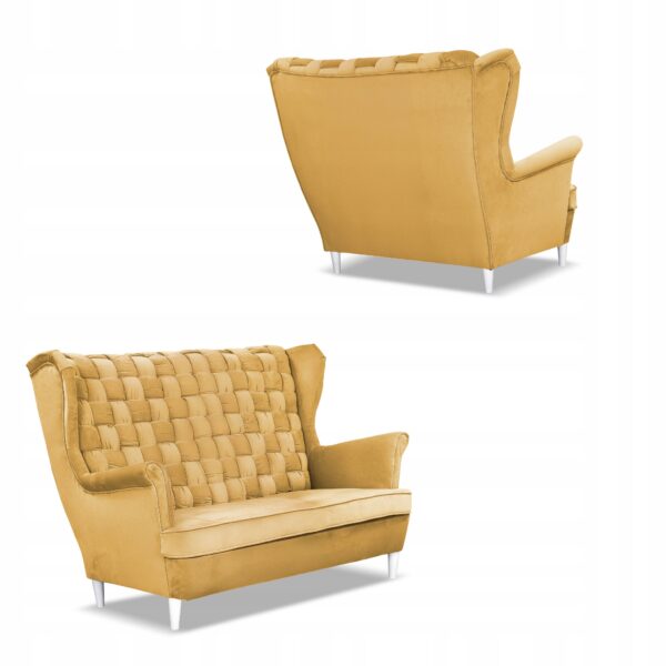 Zestaw wypoczynkowy Carol sofa fotele pufy paski żółty miodowy - obrazek 5