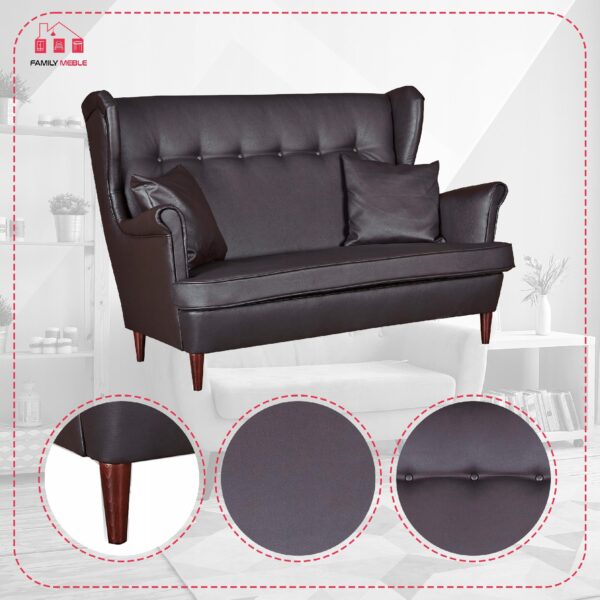 Zestaw wypoczynkowy mebli uszak Eko skóra sofa fotele pufy komplet - obrazek 6