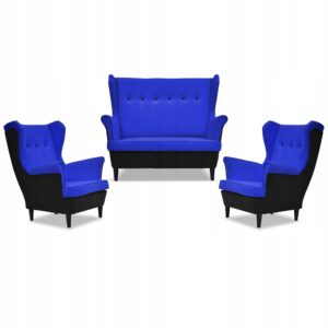 Zestaw wypoczynkowy ARI DUO sofa fotele czarno - niebieski