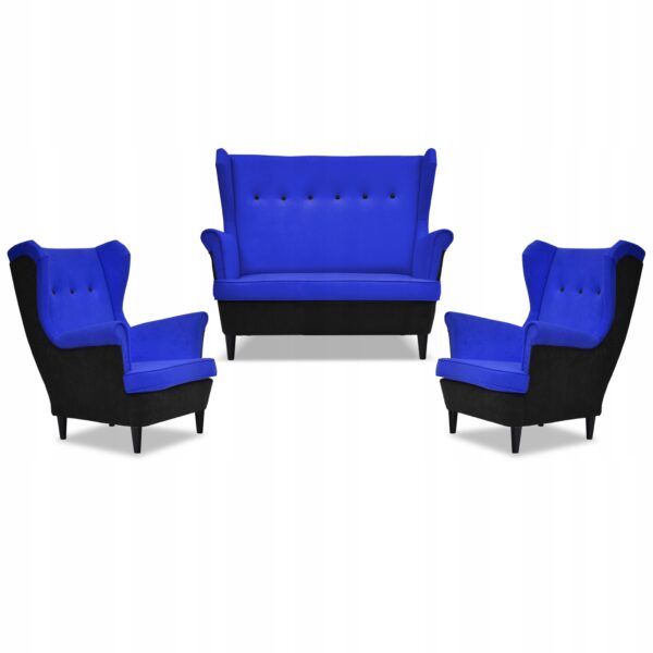 Zestaw wypoczynkowy ARI DUO sofa fotele czarno - niebieski