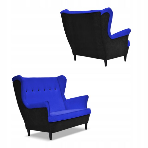 Zestaw wypoczynkowy ARI DUO sofa fotele pufy czarno - niebiesk - obrazek 5