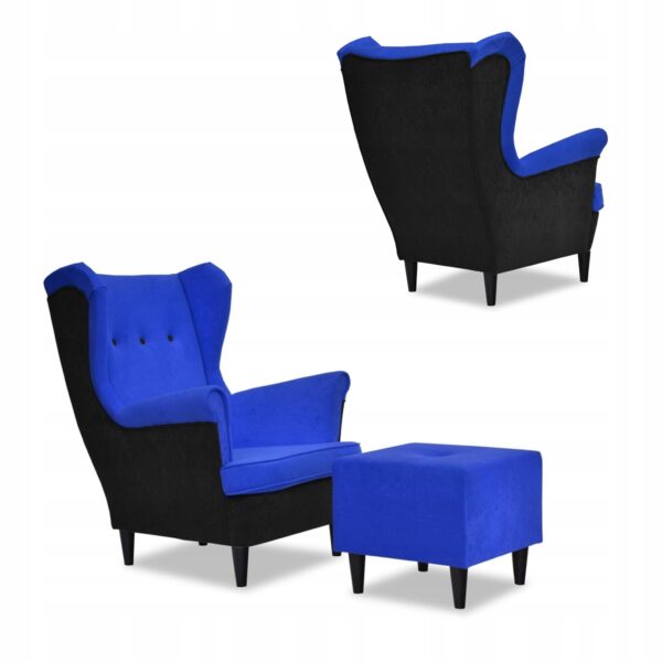 Zestaw wypoczynkowy ARI DUO sofa fotele pufy czarno - niebiesk - obrazek 7