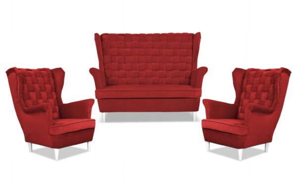 Zestaw wypoczynkowy Carol sofa fotele paski czerwony - obrazek 9
