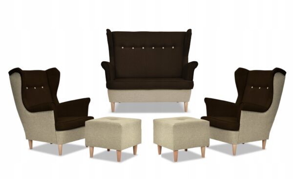 Zestaw wypoczynkowy ARI DUO sofa fotele pufy beżowo - brązowy - obrazek 9