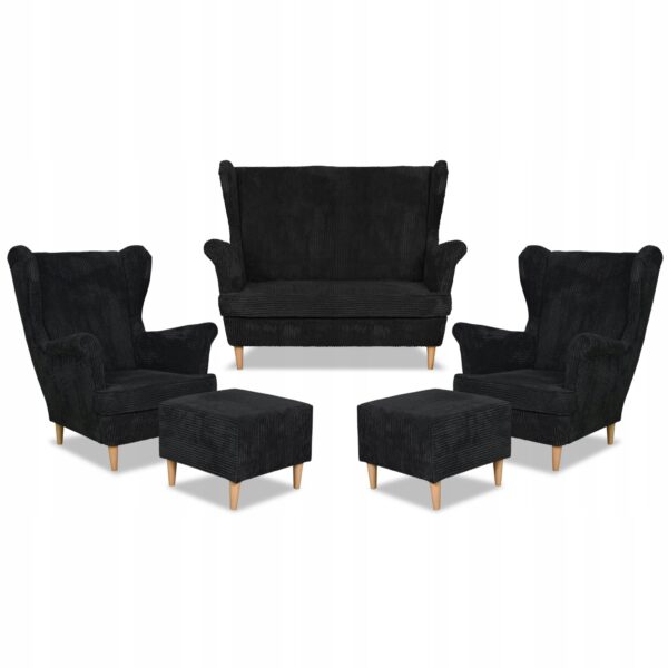 Zestaw wypoczynkowy uszak Bonito sofa fotele pufy czarny