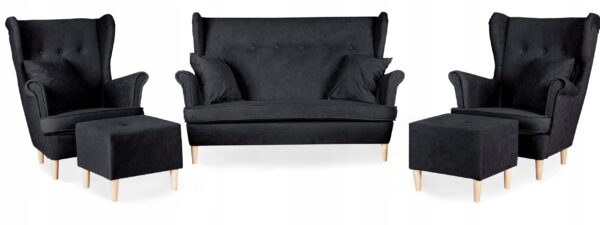 Zestaw wypoczynkowy mebli uszak Ari sofa fotele pufy komplet