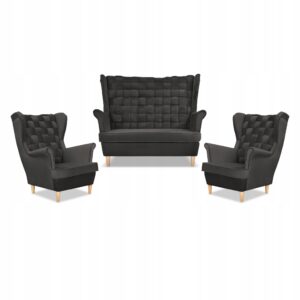 Zestaw wypoczynkowy Carol sofa fotele paski grafitowy