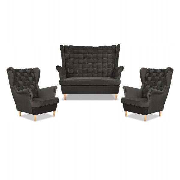 Zestaw wypoczynkowy Carol sofa fotele paski grafitowy