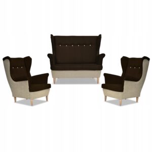 Zestaw wypoczynkowy ARI DUO sofa fotele beżowo - brązowy