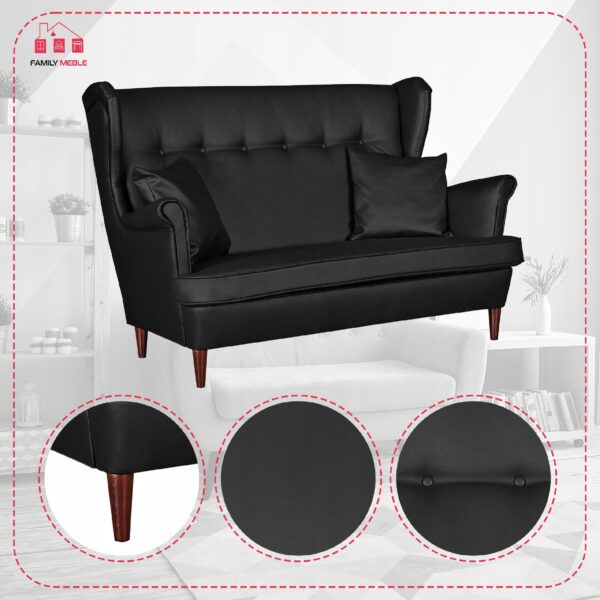 Zestaw wypoczynkowy mebli uszak Eko skóra sofa fotele pufy komplet - obrazek 6