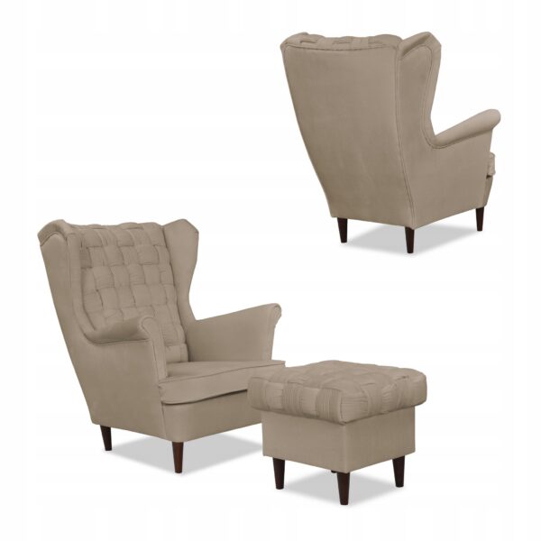 Zestaw wypoczynkowy Carol sofa fotele pufy paski beżowy - obrazek 7