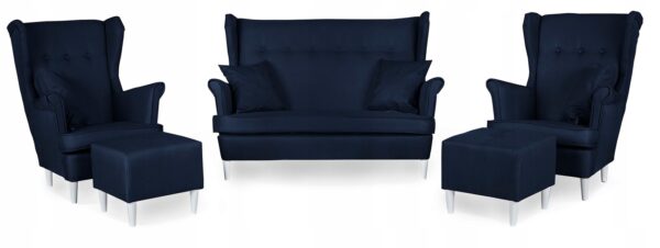 Zestaw wypoczynkowy mebli uszak Ari sofa fotele pufy komplet