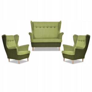 Zestaw wypoczynkowy ARI DUO sofa fotele zielono - zielony