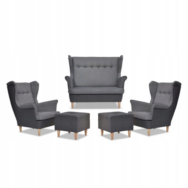 Zestaw wypoczynkowy ARI DUO sofa fotele pufy szaro - szary