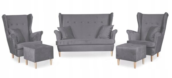 Zestaw wypoczynkowy mebli uszak Ari sofa fotele pufy komplet