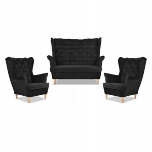 Zestaw wypoczynkowy Carol sofa fotele paski czarny