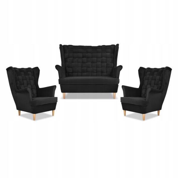 Zestaw wypoczynkowy Carol sofa fotele paski czarny