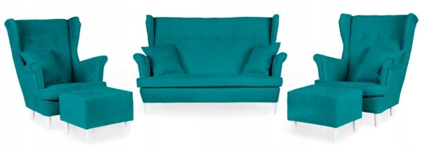 Zestaw wypoczynkowy mebli uszak Ari sofa fotele pufy komplet