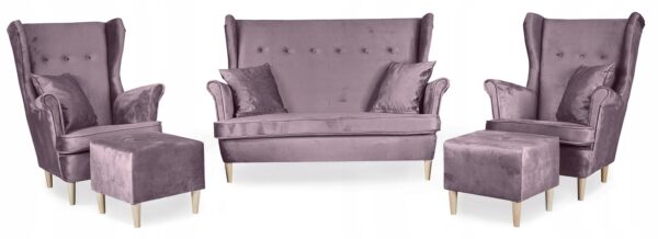 Zestaw wypoczynkowy mebli uszak Ari sofa fotele pufy komplet