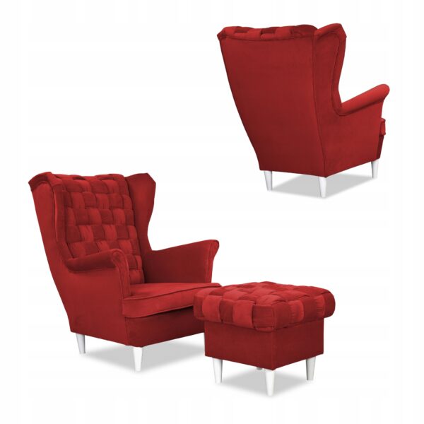 Zestaw wypoczynkowy Carol sofa fotele pufy paski czerwony - obrazek 7