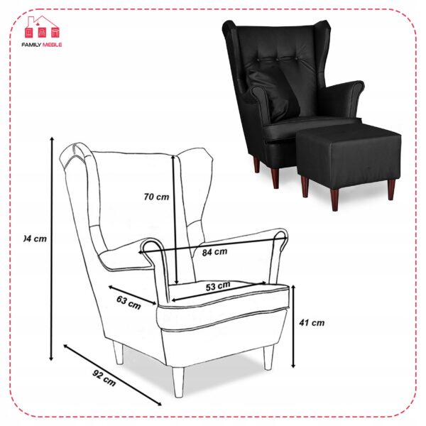 Zestaw wypoczynkowy mebli uszak Eko skóra sofa fotele pufy komplet - obrazek 8